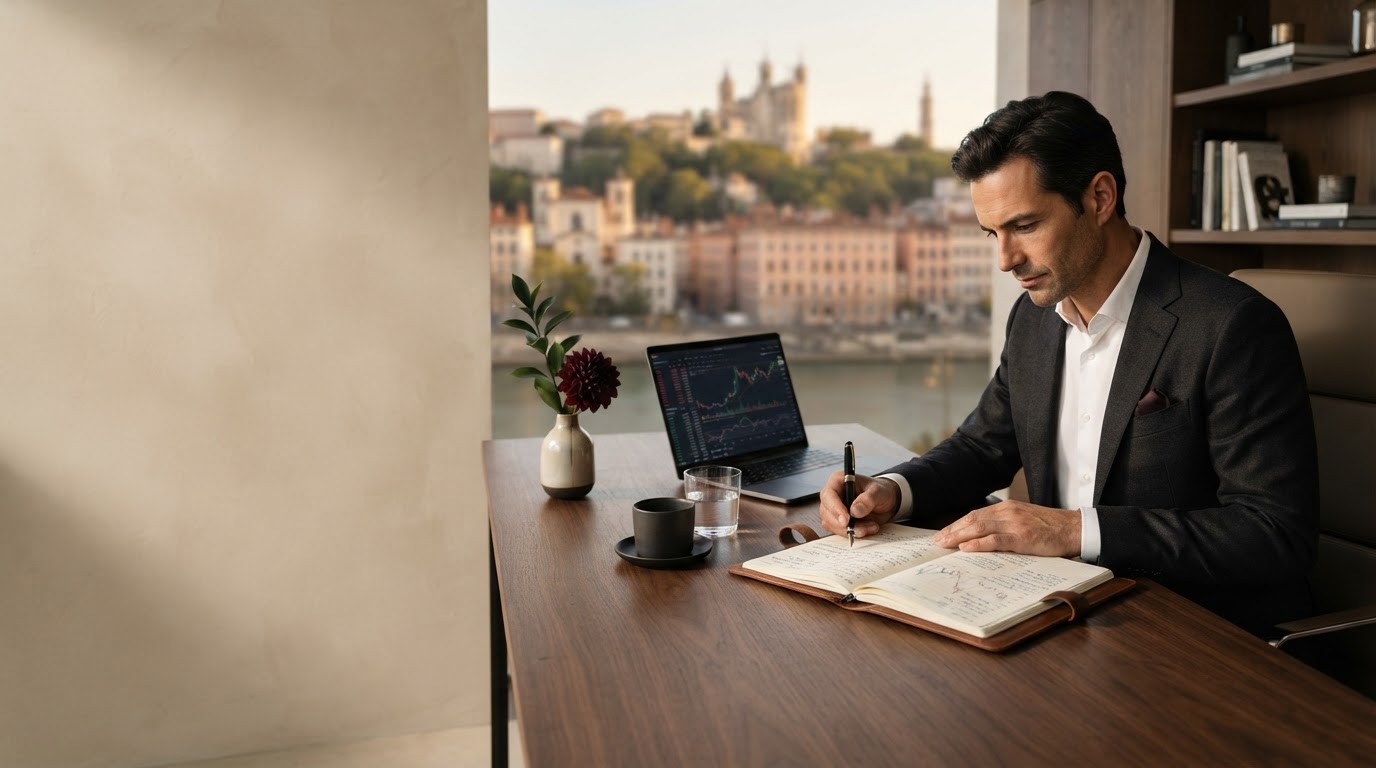 Rendessor Trading — intérieur architectural épuré symbolisant la stabilité et la précision de l'analyse financière